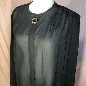 Vintage 80’s Sheer Black Blouse with Brooch Size Medium Large